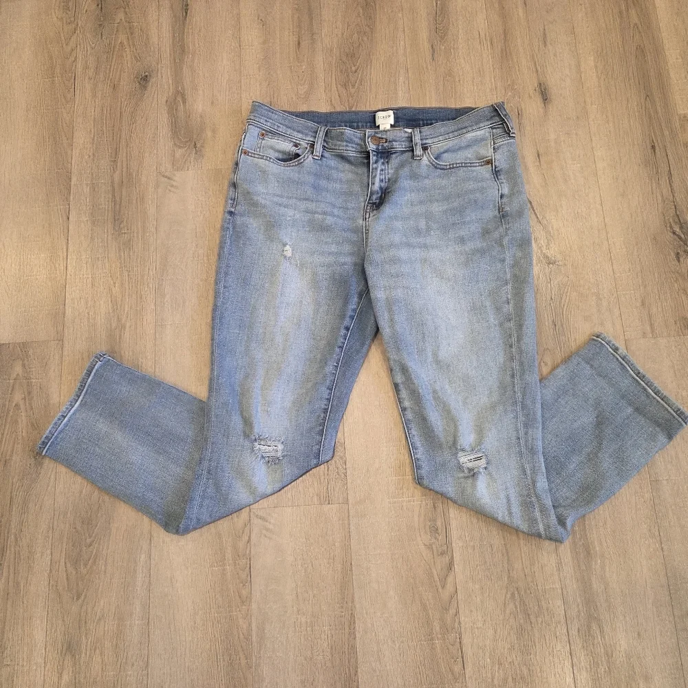 J Crew Jeans Womens Sz 30 Light Wash Distressed Straight Leg Denim Pants Stretch